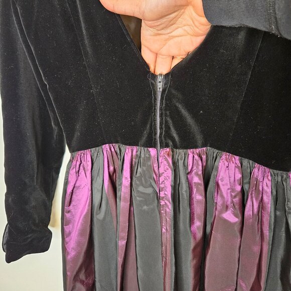 VTG Laura Ashley Black Velvet Purple Taffeta Holiday Party Dress Sz 12 - Picture 10 of 13